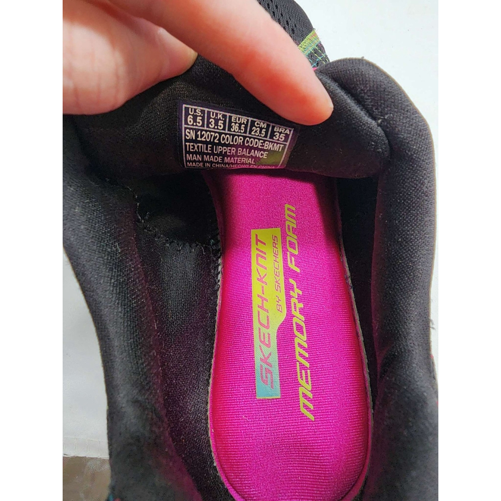 Skechers Flex Sole Memory Foam Sneakers Black Pink Rainbow Athletic Shoes Women - Picture 2 of 8
